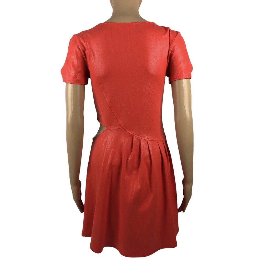 Leith Womens Small Dress Fit Flare Short Orange Nylon Stretch Short Sleeve